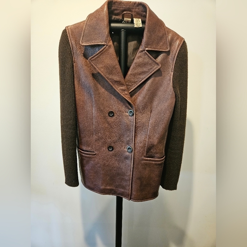 LIKE,LOVE LEATHER, AND KNIT SWEATER JACKET SIZE LARGE, UNISEX